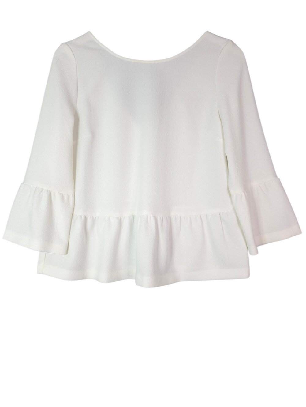 Sezane Ecru Ruffle Sleeve Peplum Top